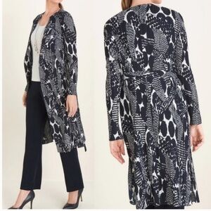 Chico's Travelers Textured Crinkle Trench Jacket Blue White, Size 16-18 printed